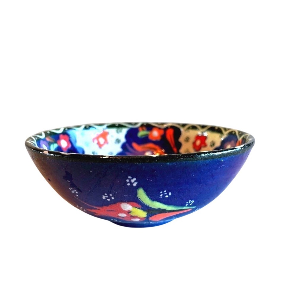 Hand Painted Turkish Ceramic Bowl With Floral Motifs